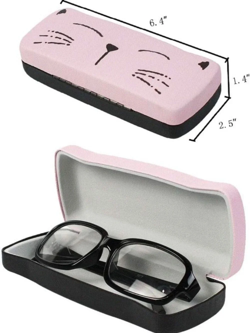 2-Pack Cute Cat Face Eyeglass Cases with Microfiber Cloth - Multi-Color Storage